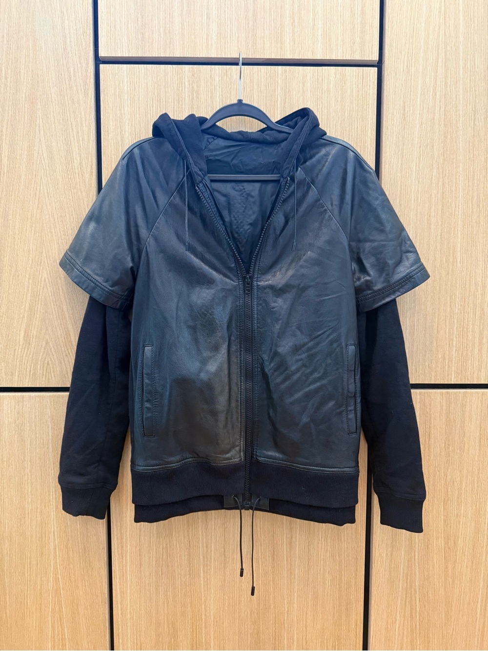Women’s Givenchy Layered Short-Sleeve/Long-Sleeve Leather Hybrid Hoodie